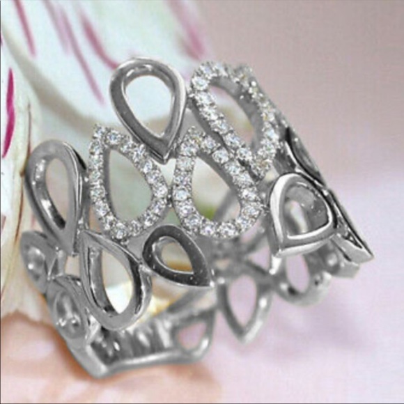 New 925 Silver Water Drop Diamond Ring - Picture 3 of 6